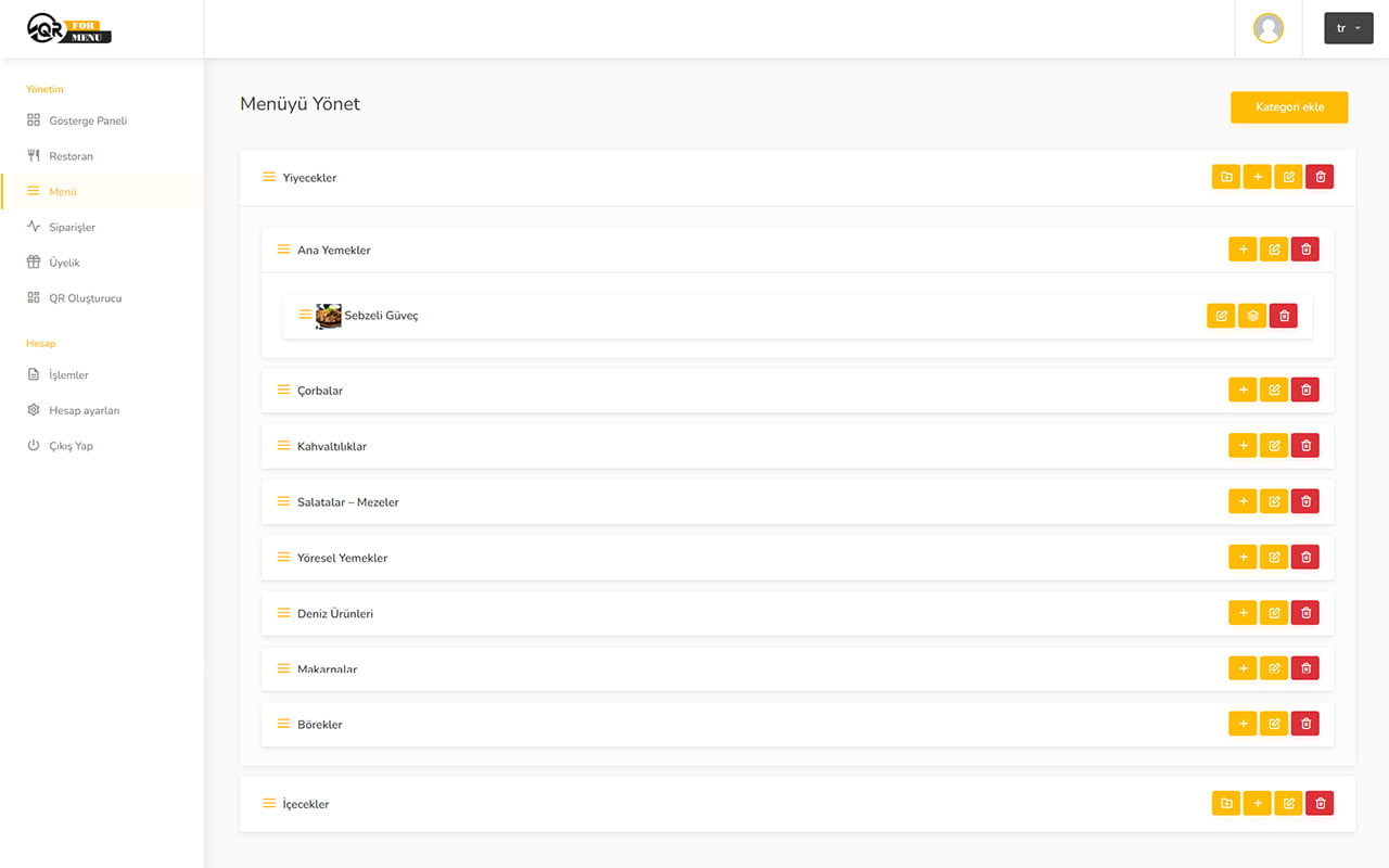 Menü Yönetimi